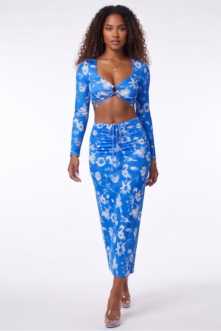 Catalina Floral Print Two Piece Maxi Skirt Set
