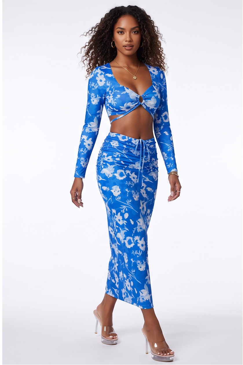 Catalina Floral Print Two Piece Maxi Skirt Set