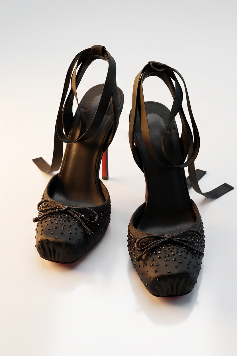 Celeste Rhinestone Detail Satin Ballet High Heels