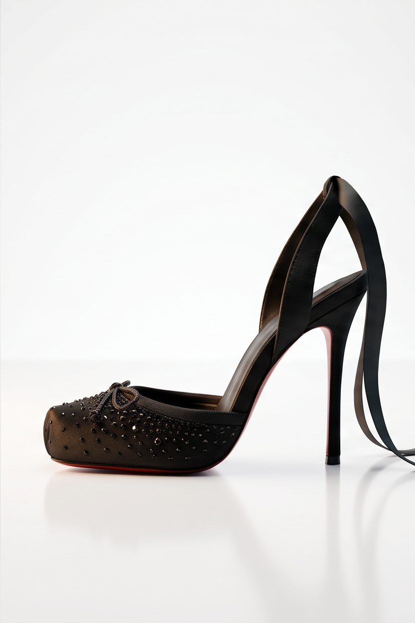 Celeste Rhinestone Detail Satin Ballet High Heels