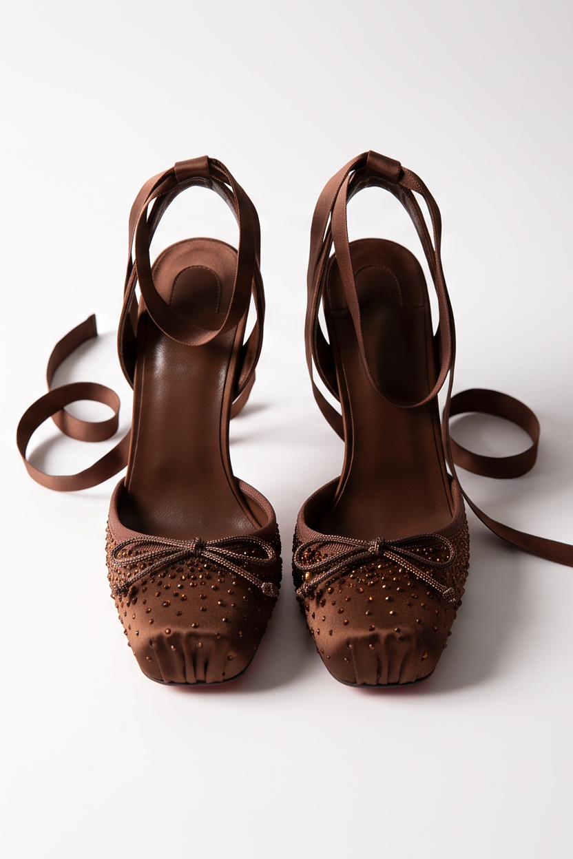 Celeste Rhinestone Detail Satin Ballet High Heels