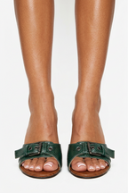 Cherisse Buckle Decor Round Toe High Heel Mules