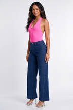 Dark Blue Wash High Waisted Retro Wide Leg Jeans