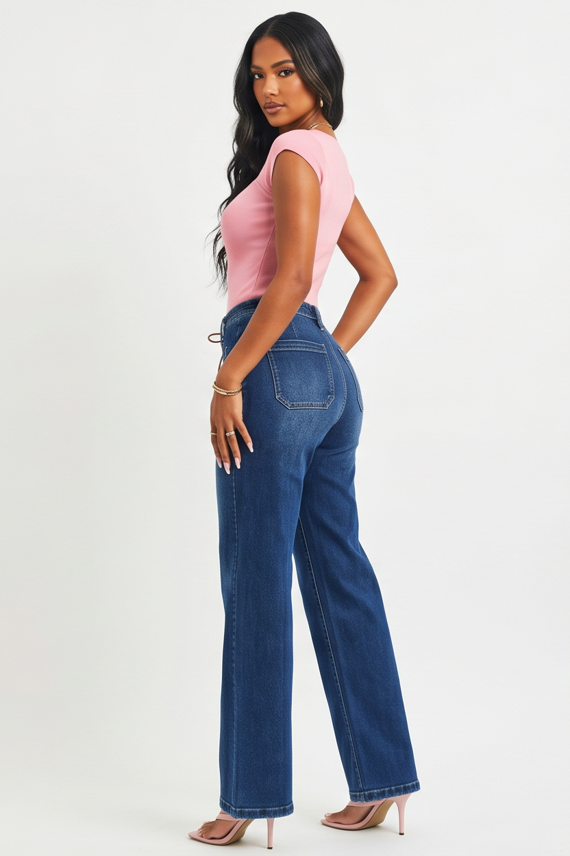 Dark Wash Front Tie High Rise Wide Leg Jeans