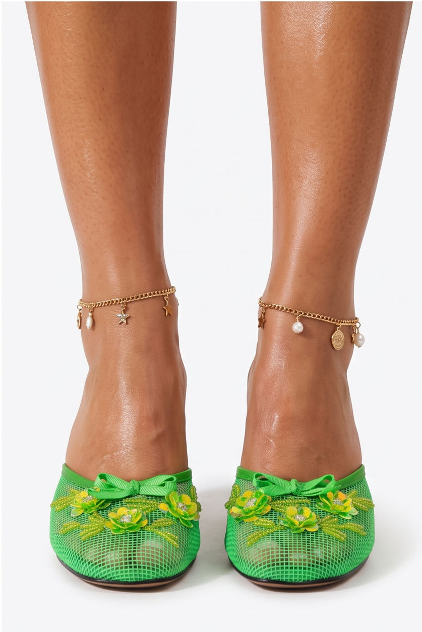 Delilah Sequin Beaded Mesh Kitten Heel Mules