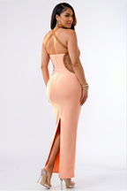 Donatella Halter Neck Sculpting Bandage Maxi Dress