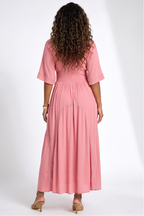 Elodie Deep V Neckline Smocked Bodice Flowy Maxi Dress