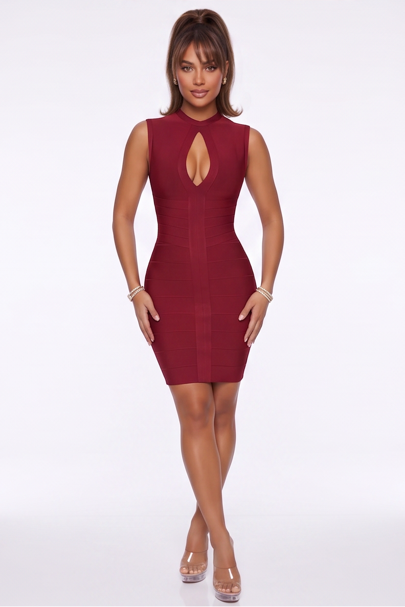 Evelina High Neck Cut Out Bandage Mini Dress