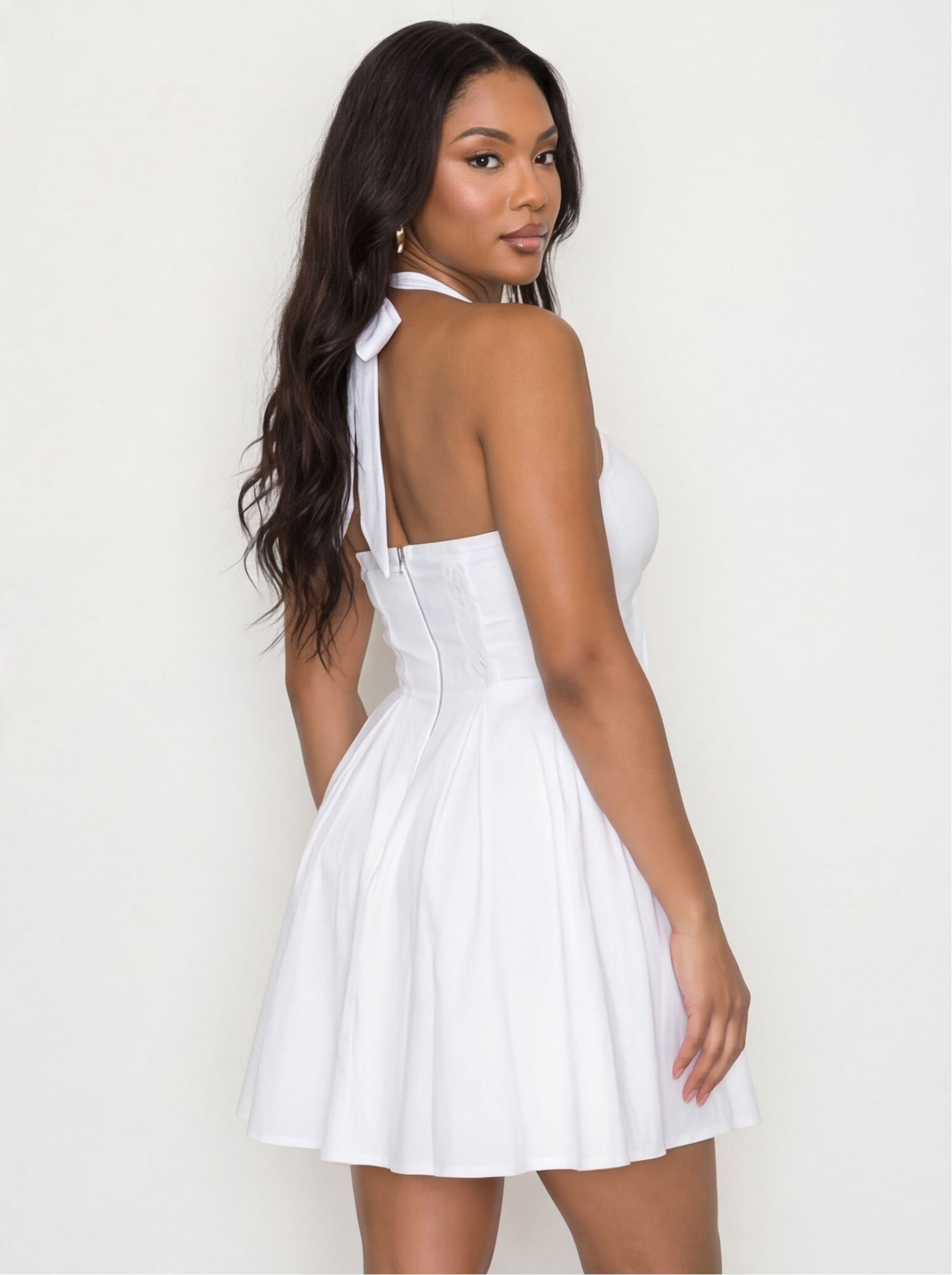 Evelina Lace Trim Bow Detail Halter Corset Mini Dress
