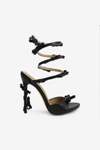 Jackie Bow Detail Ankle Strap Stiletto High Heel Sandals