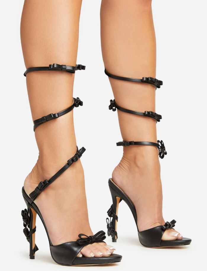 Jackie Bow Detail Ankle Strap Stiletto High Heel Sandals