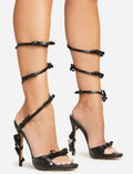 Jackie Bow Detail Ankle Strap Stiletto High Heel Sandals