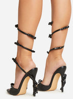 Jackie Bow Detail Ankle Strap Stiletto High Heel Sandals