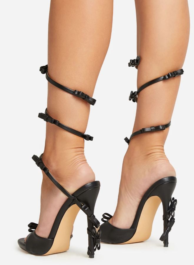 Jackie Bow Detail Ankle Strap Stiletto High Heel Sandals