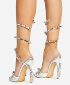 Jackie Bow Detail Ankle Strap Stiletto High Heel Sandals