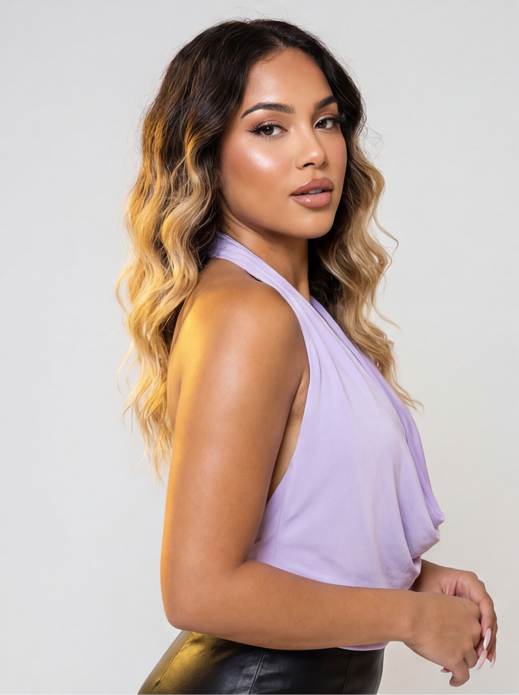 Anissa Open Back Plunge Cowl V Neck Halter Top