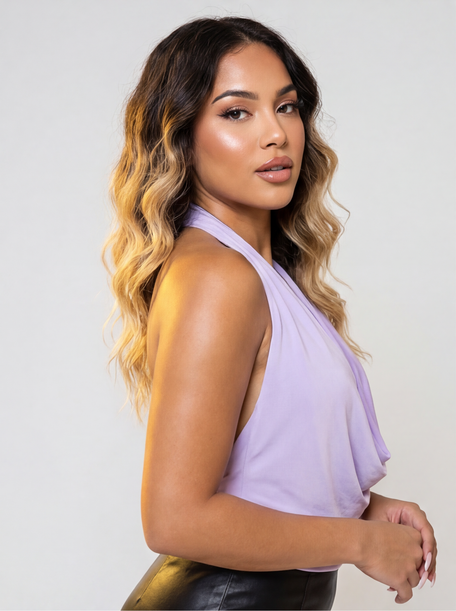 Anissa Open Back Plunge Cowl V Neck Halter Top