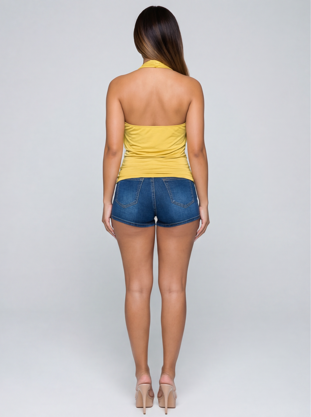 Anissa Open Back Plunge Cowl V Neck Halter Top