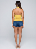Anissa Open Back Plunge Cowl V Neck Halter Top