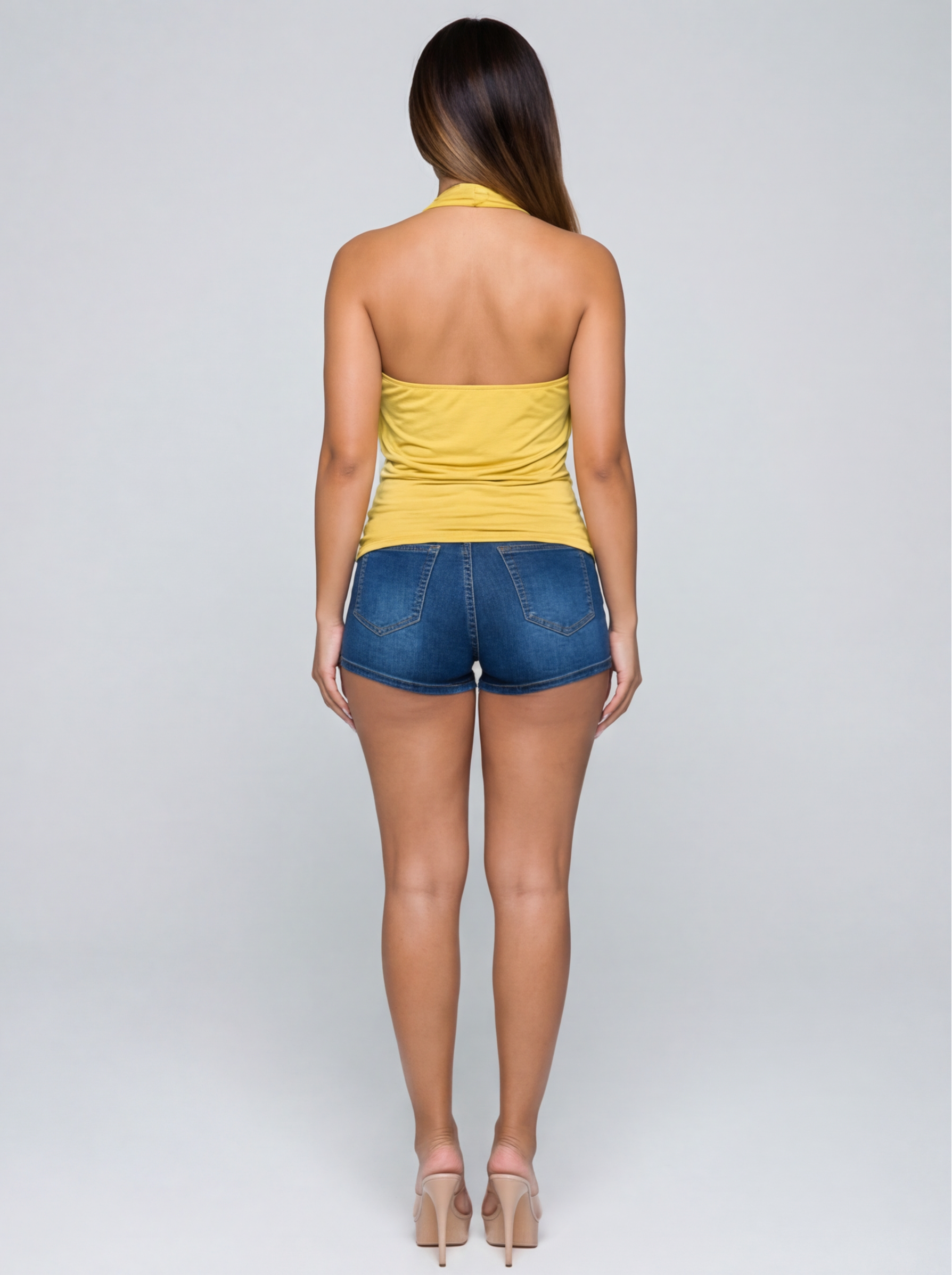 Anissa Open Back Plunge Cowl V Neck Halter Top