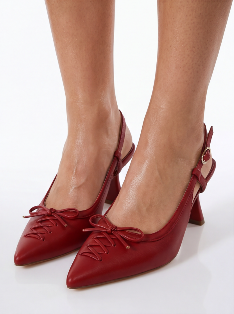 Elise Lace Detail Pointed Toe Kitten Heel Slingback Pumps