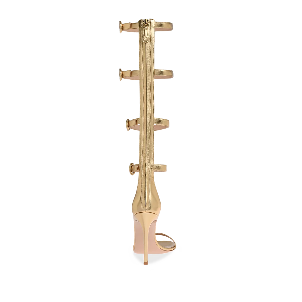 Victoria Knee High Metallic Gladiator High Heel Sandals