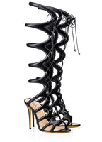 Savannah Knee High Lace Up Gladiator Stiletto High Heel Sandals
