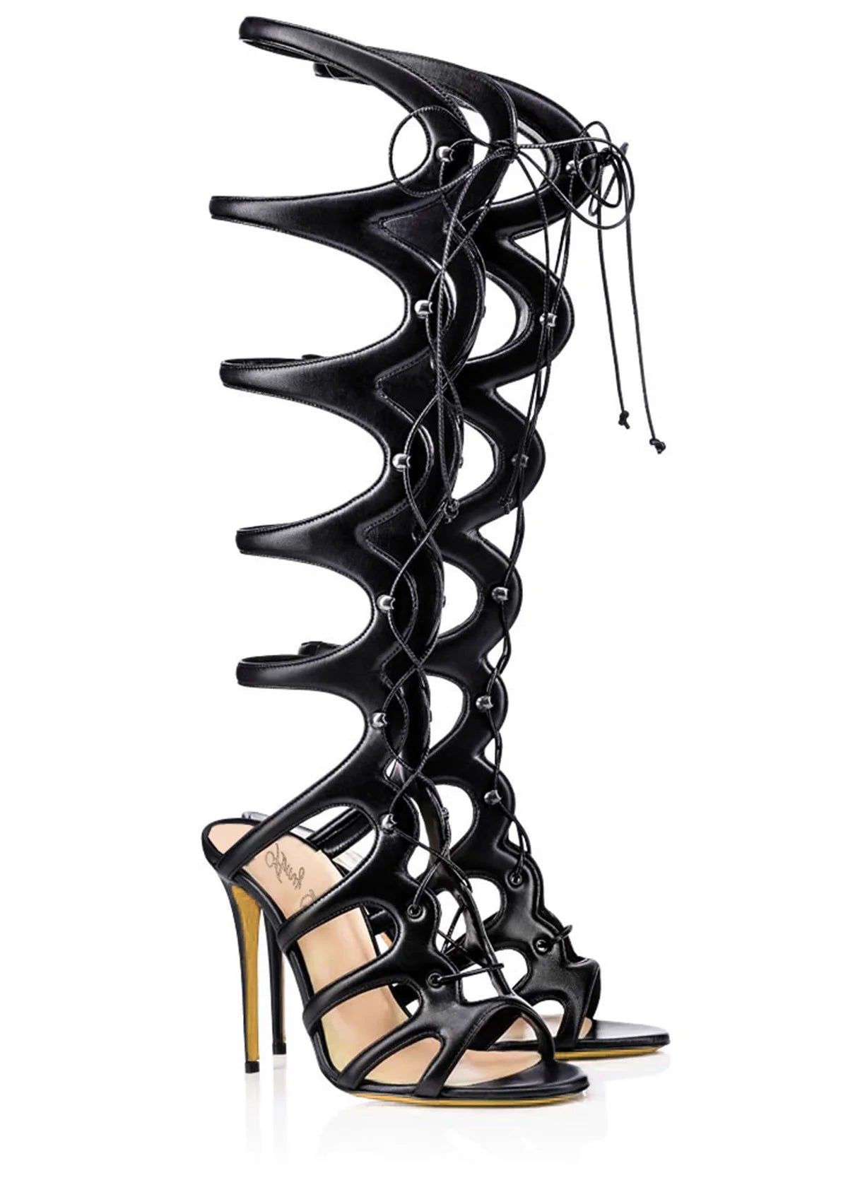 Savannah Knee High Lace Up Gladiator Stiletto High Heel Sandals