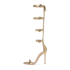 Victoria Knee High Metallic Gladiator High Heel Sandals