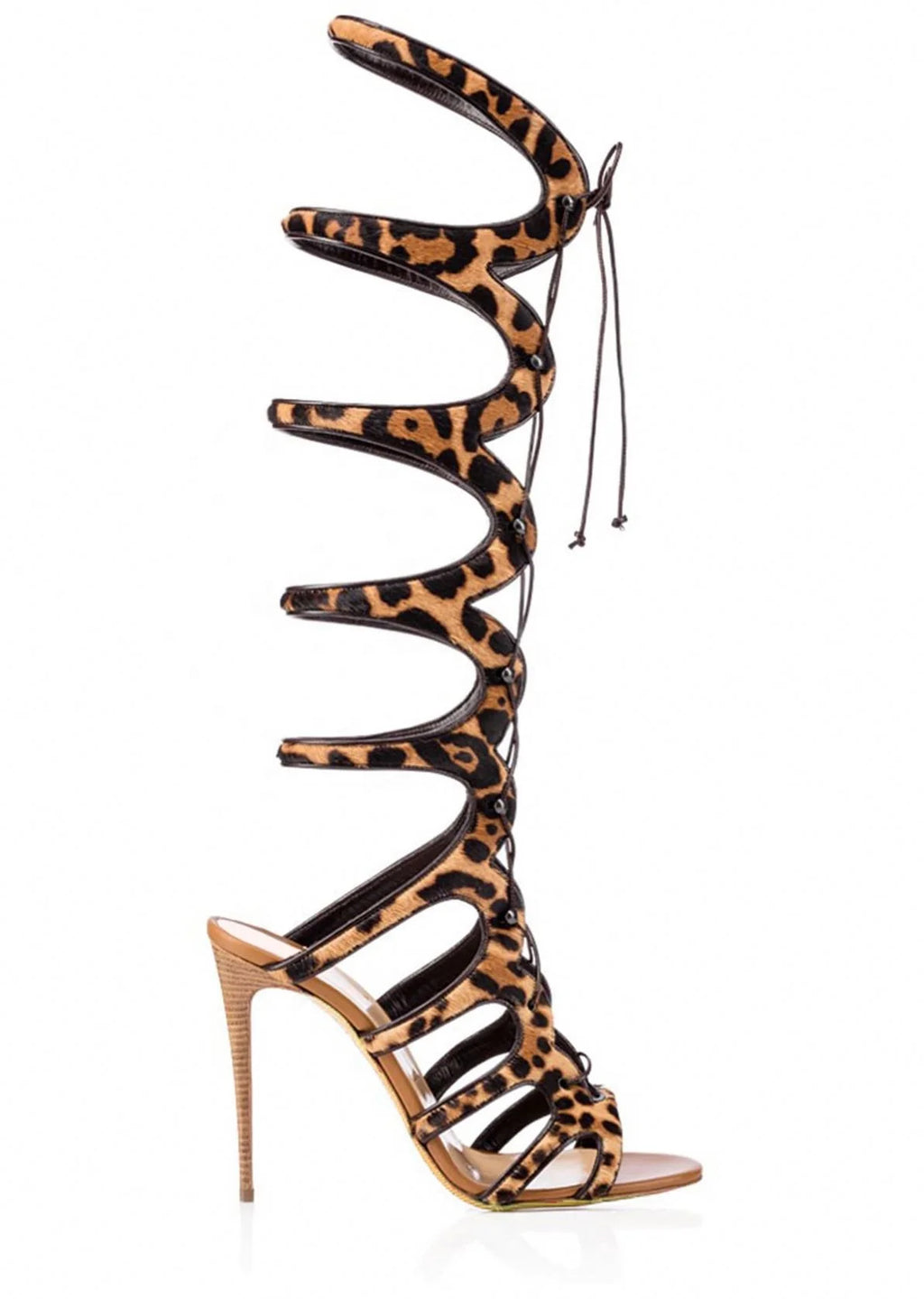 Savannah Knee High Lace Up Gladiator Stiletto High Heel Sandals