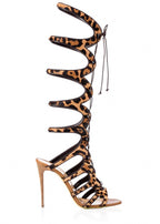 Savannah Knee High Lace Up Gladiator Stiletto High Heel Sandals
