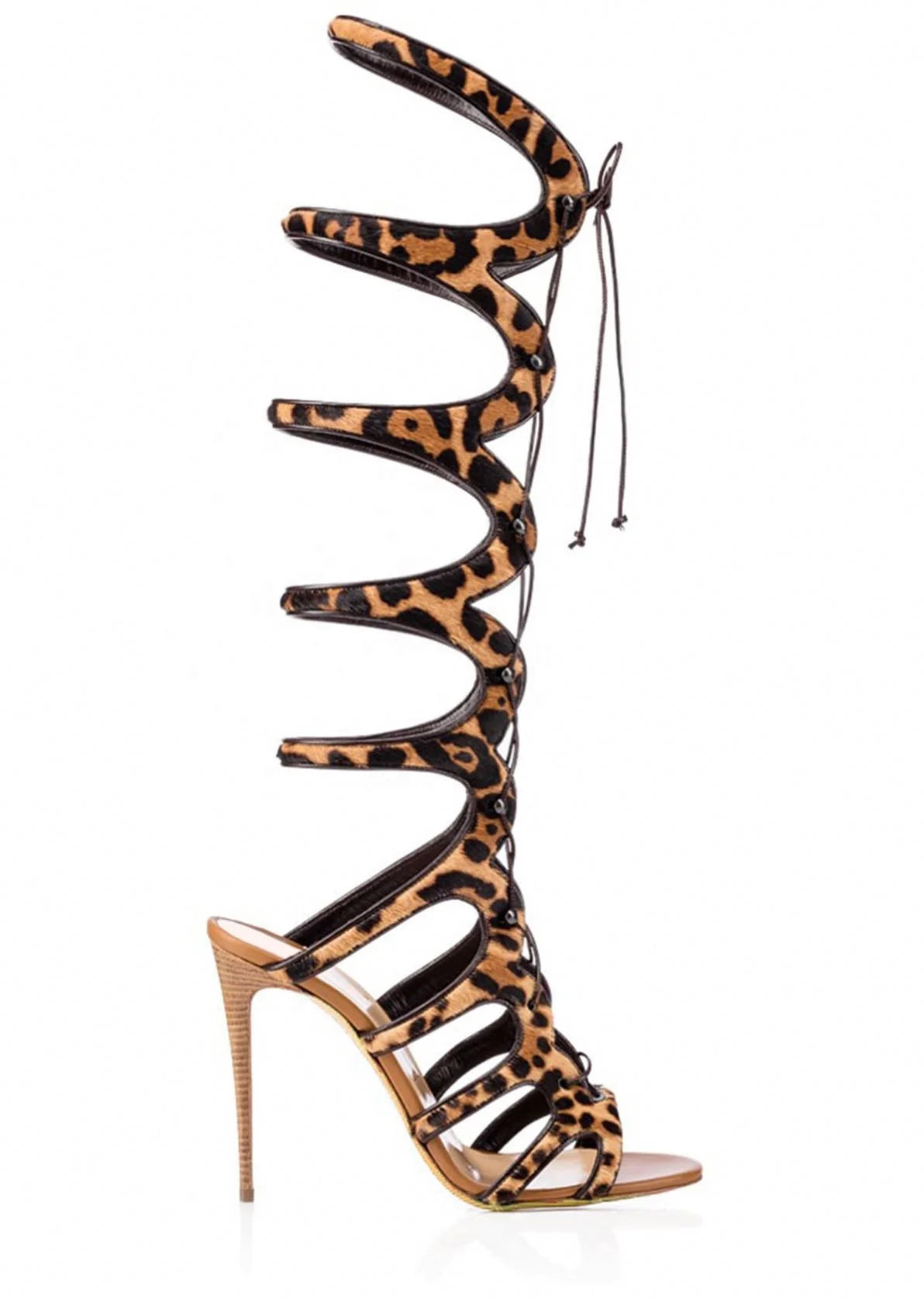 Savannah Knee High Lace Up Gladiator Stiletto High Heel Sandals