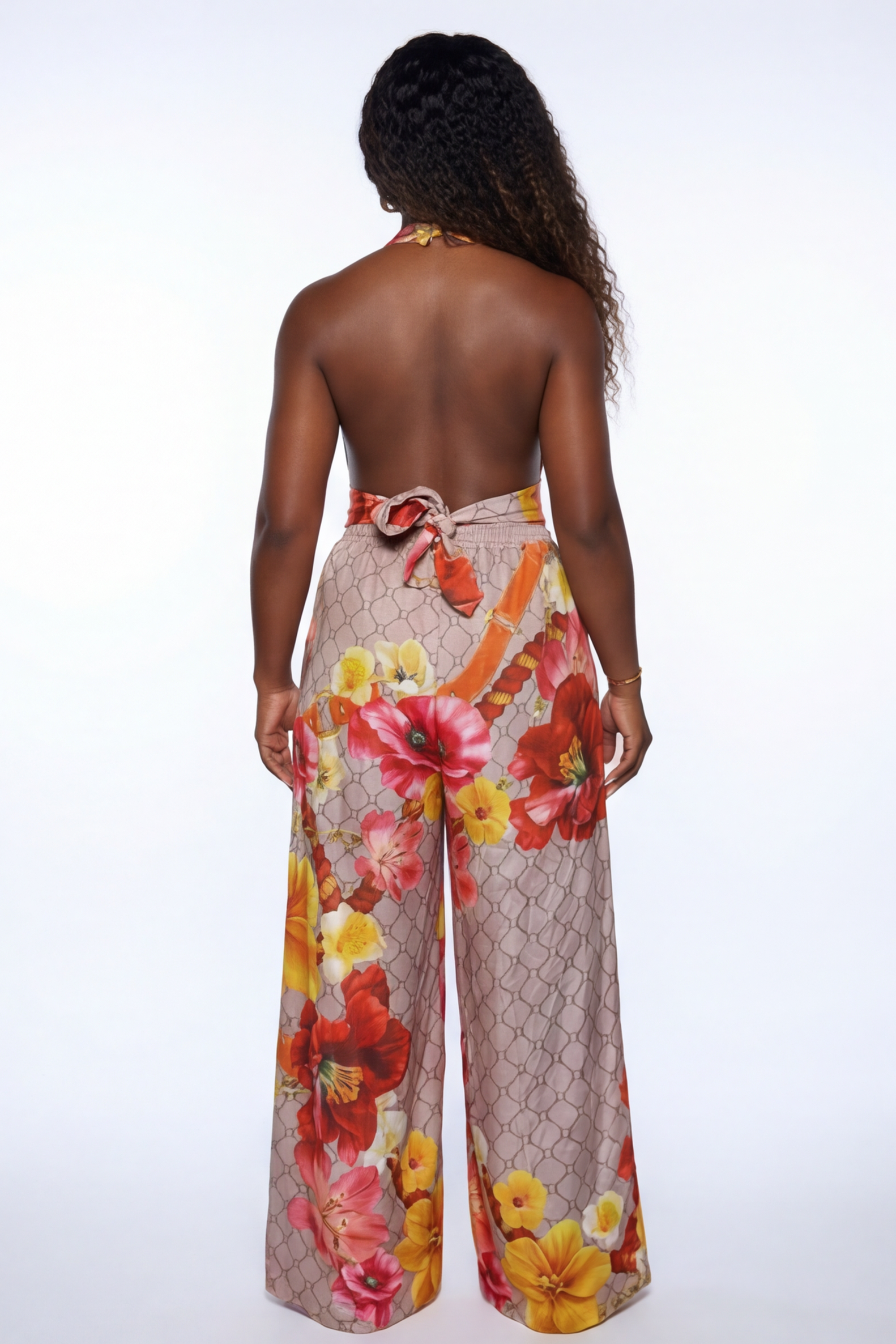 Isla Floral Print Deep V Neck Open Back Jumpsuit