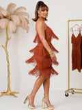Josephine Plunge V Neck Fringe Embellished Bandage Midi Dress