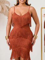 Josephine Plunge V Neck Fringe Embellished Bandage Midi Dress