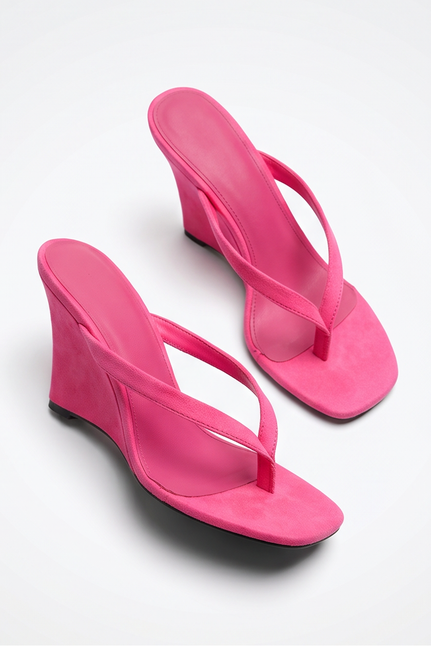 Collage of pink sandals on a white background