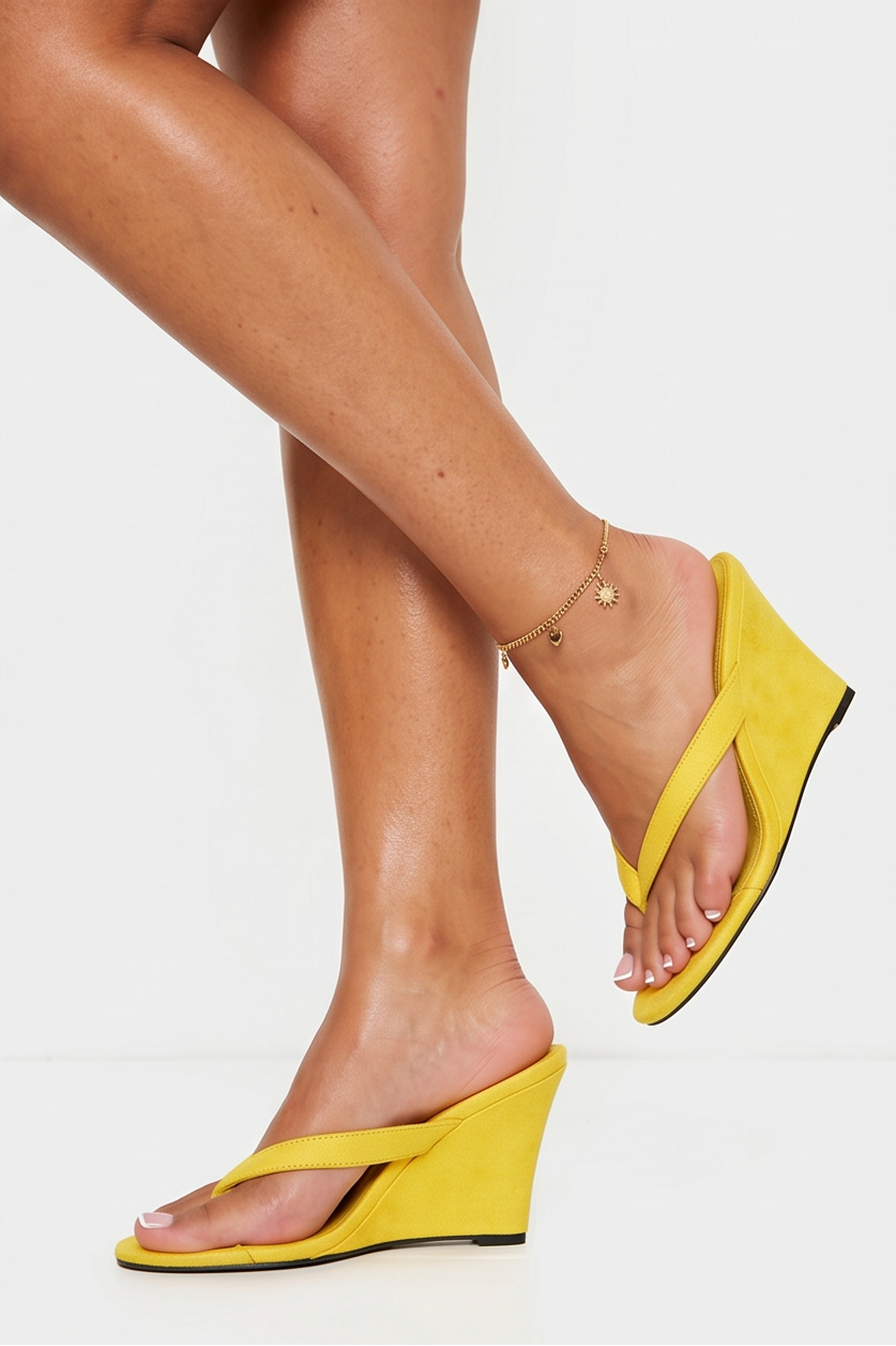 Jovie Suede Thong Platform Wedge High Heel Mules