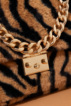 Juvia Zebra Print Faux Fur Chain Strap Shoulder Bag