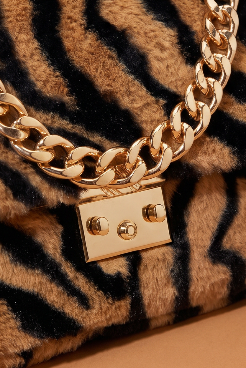 Juvia Zebra Print Faux Fur Chain Strap Shoulder Bag