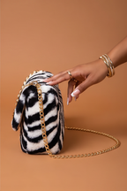 Juvia Zebra Print Faux Fur Chain Strap Shoulder Bag