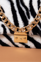 Juvia Zebra Print Faux Fur Chain Strap Shoulder Bag
