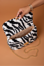 Juvia Zebra Print Faux Fur Chain Strap Shoulder Bag