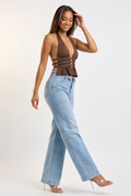 Light Blue Wash Mid Rise Retro Wide Leg Jeans