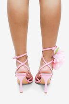 Rosalinda Flower Decor Square Toe High Heel Sandals