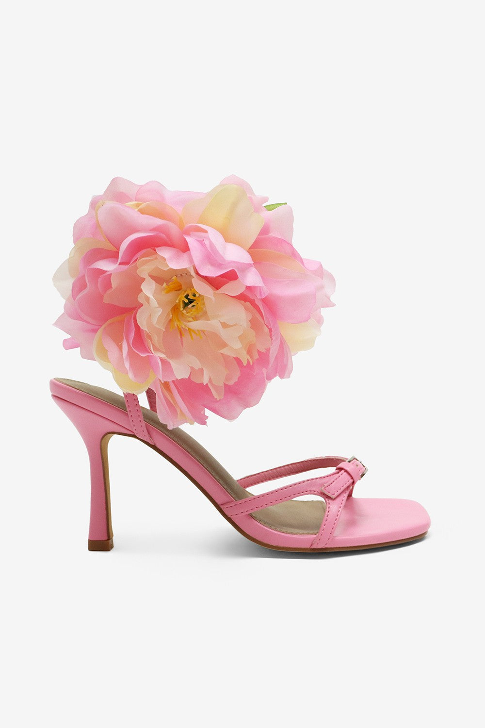 Rosalinda Flower Decor Square Toe High Heel Sandals