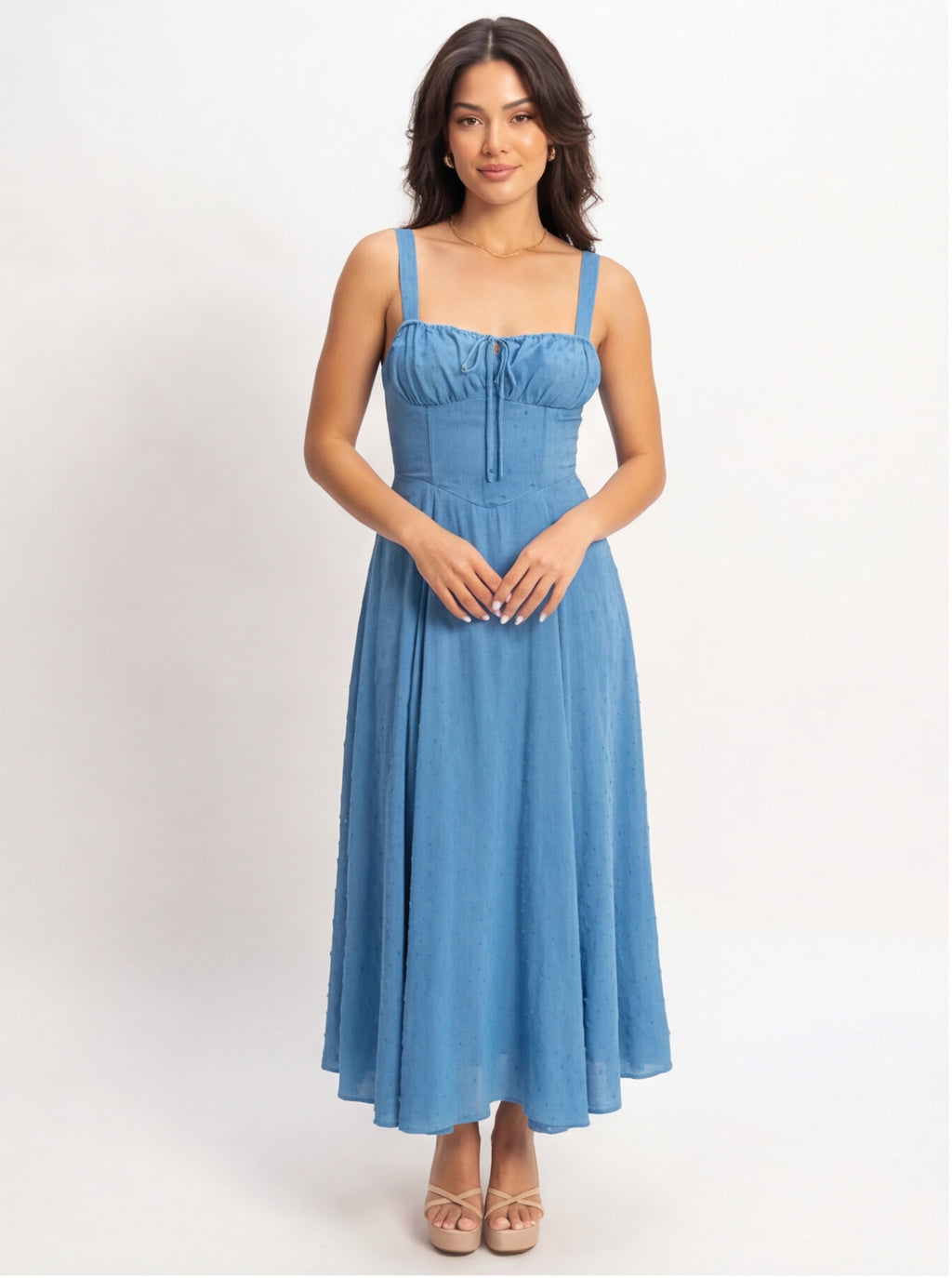 Maryana Lace Up Back Bone In Corset Maxi Dress