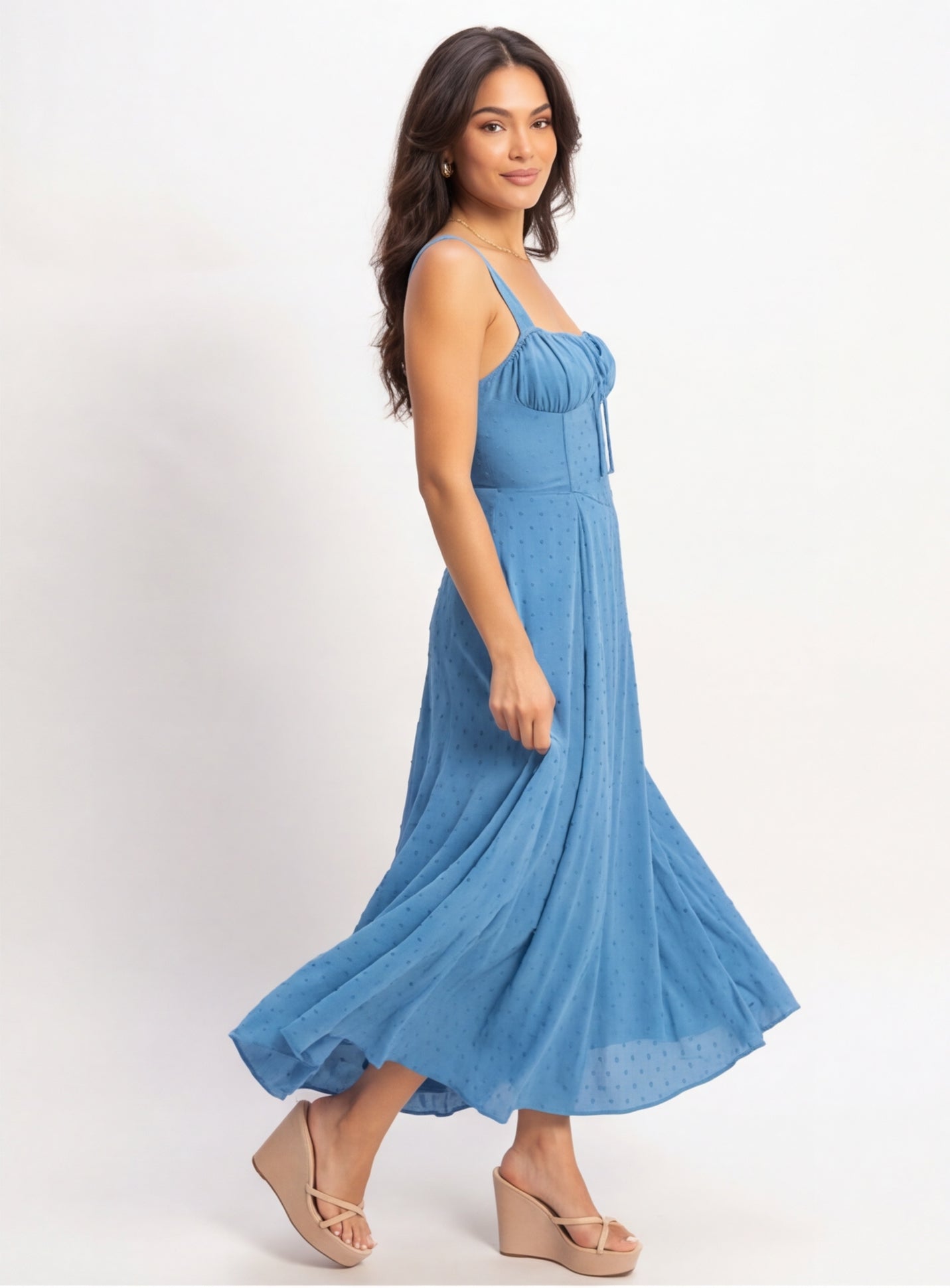 Maryana Lace Up Back Bone In Corset Maxi Dress