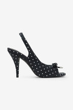 Lilia Bow Detail Square Toe Slingback High Heel Mules