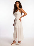 Maryana Lace Up Back Bone In Corset Maxi Dress
