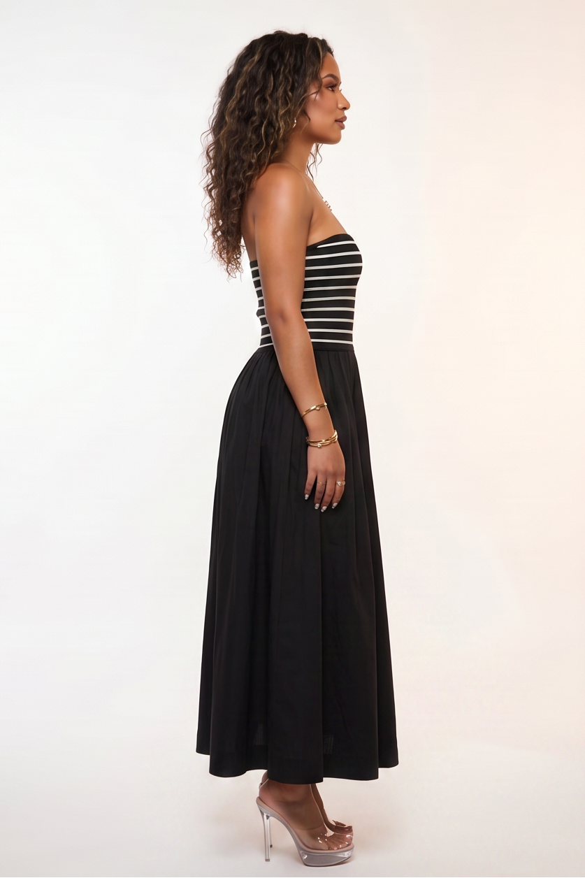 Marbella Striped Flowy Strapless Maxi Dress